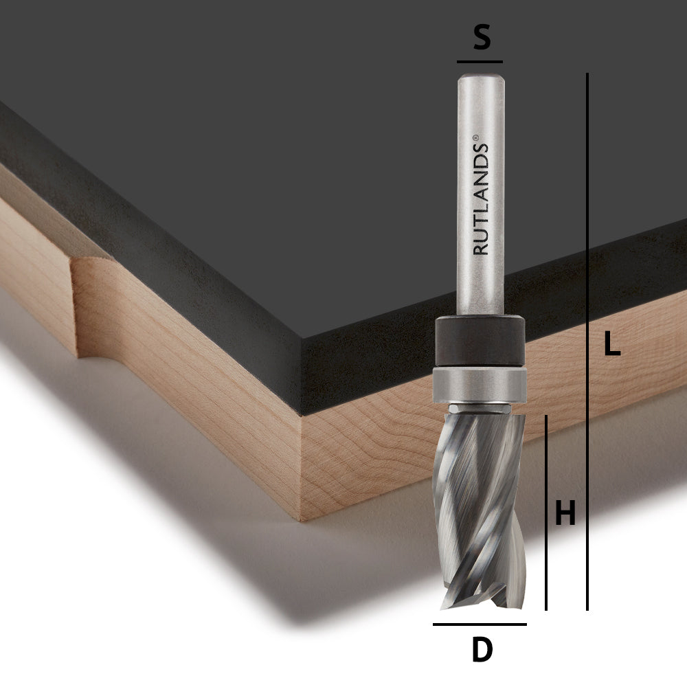 Spiral router bit store with top bearing