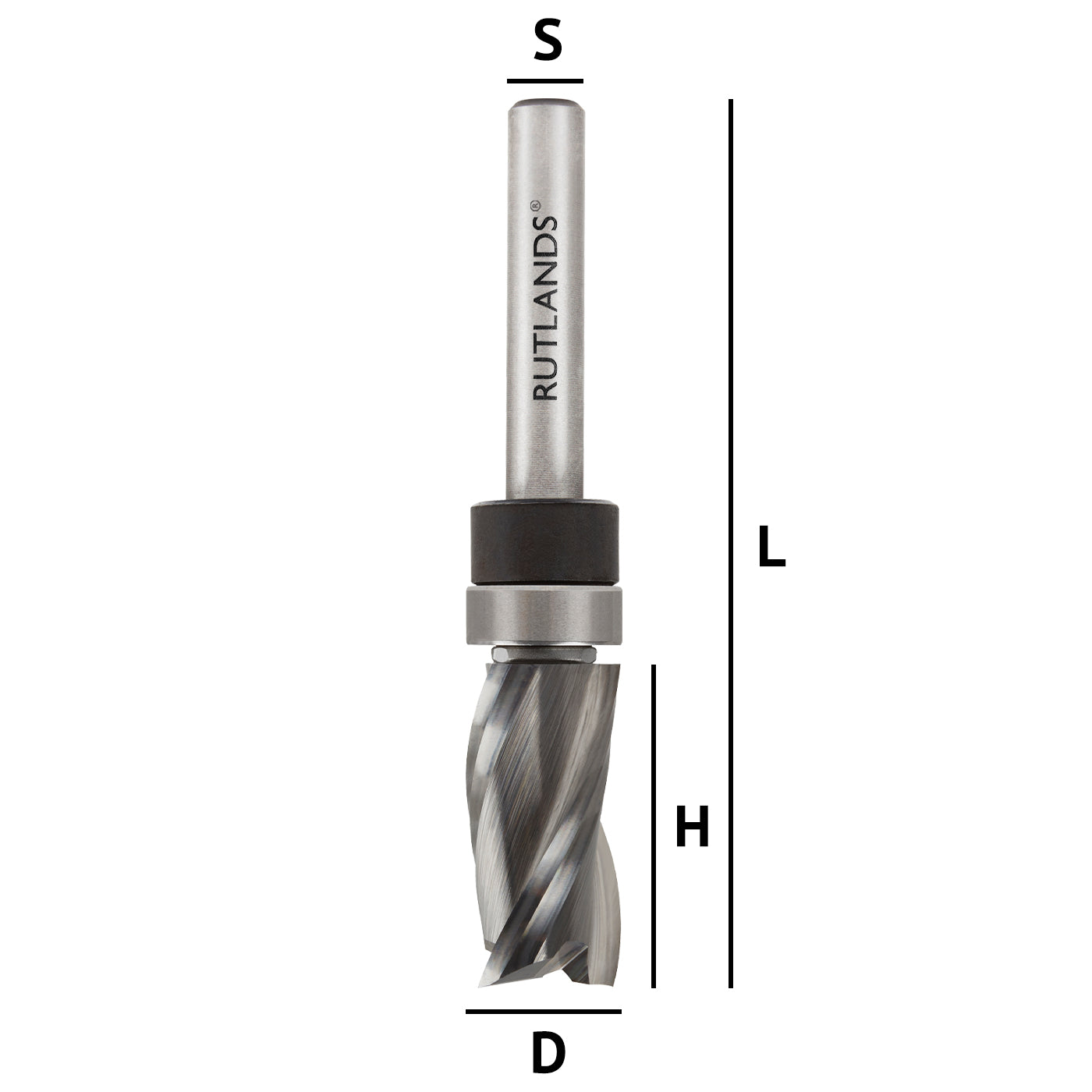 Solid Carbide Router Bit - Spiral Up Cut 2 Flute with Top Bearing -  D=12.7mm H=25mm L=72mm S=1/4