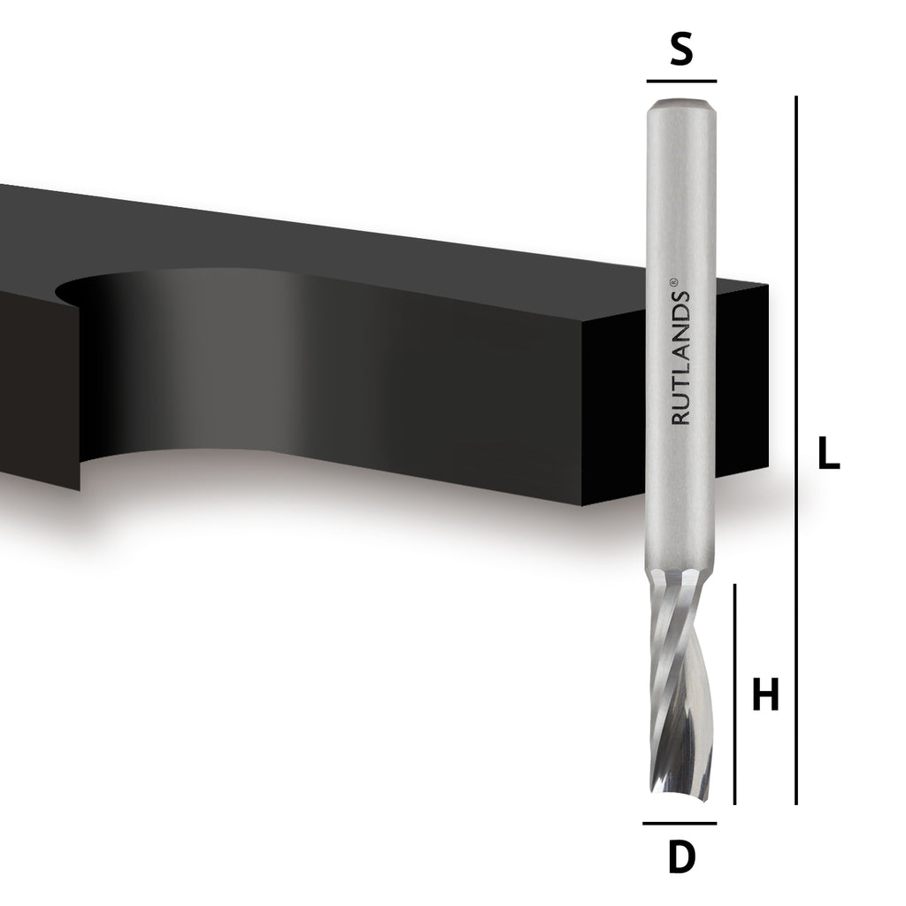 Solid Carbide Router Bit - Spiral Up Cut O Flute - D=6.35mm H=19mm L=63.5mm  S=1/4